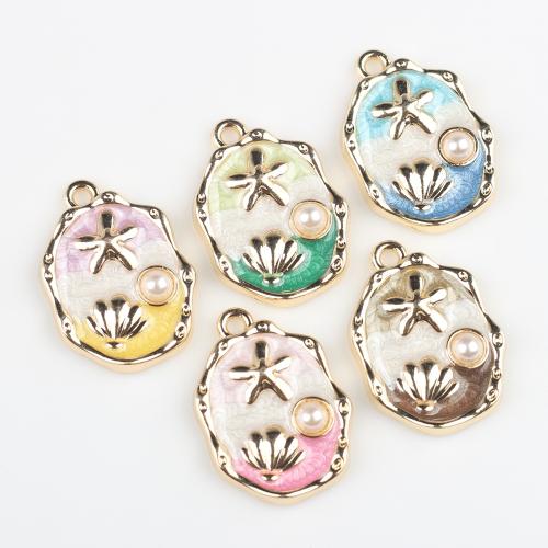 Tibetan Style Enamel Pendants, with Plastic Pearl, gold color plated, DIY, more colors for choice, nickel, lead & cadmium free, 19x14mm, 100PCs/Bag, Sold By Bag