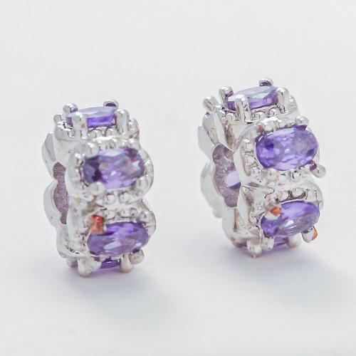 Perles cubes en laiton zircon Micro Pave, Placage de couleur d'or, DIY & pavé de micro zircon, violet, protéger l'environnement, sans nickel, plomb et cadmium, Vendu par PC