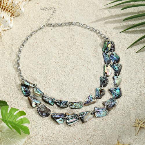 Shell Necklaces, Abalone Shell, irregular, silver color plated, Double Layer & for woman, Sold By PC