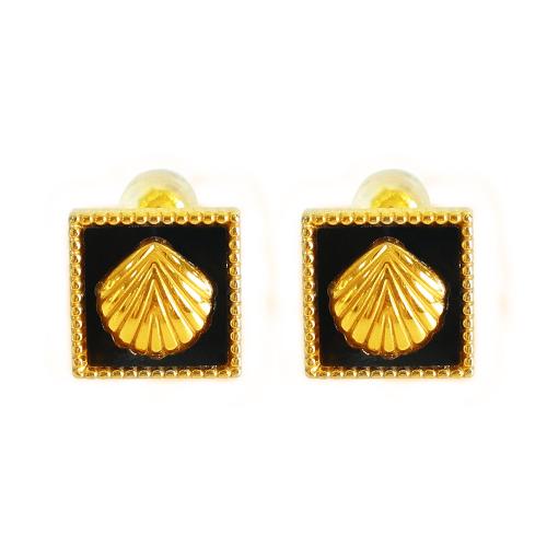 Boucle d'oreille de gaujon en acier inoxydable, Acier inoxydable 304, avec coquille blanche, cadre, Placage de couleur d'or, bijoux de mode & différents matériaux pour le choix & pour femme, 10x10mm, Vendu par paire