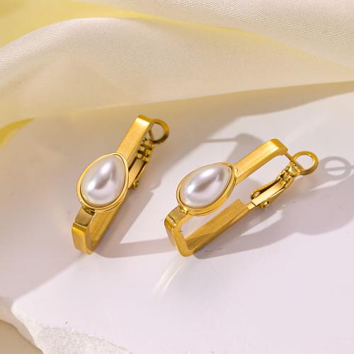 Stainless Steel Lever Back Earring, 304 Stainless Steel, with Plastic Pearl, plated, fashion jewelry & different styles for choice & for woman, golden, Sold By PC