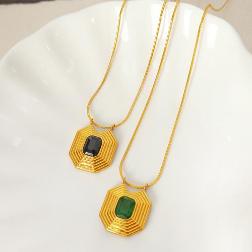 Stainless Steel Jewelry Necklace, 304 Stainless Steel, with Glass Stone, with 5cm extender chain, 18K gold plated, fashion jewelry & for woman, more colors for choice, Pendant:22x18mm, Length:40 cm, Sold By PC