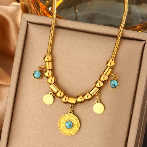 Fashion Stainless Steel Jewelry Sets, 304 Stainless Steel, with turquoise, plated, fashion jewelry & different styles for choice & for woman, golden, Sold By PC