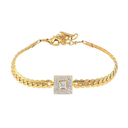 Stainless Steel Jewelry Bracelet, 304 Stainless Steel, with Cubic Zirconia, with 5cm extender chain, gold color plated, fashion jewelry & for woman & with rhinestone, more colors for choice, Length:Approx 20 cm, Sold By PC