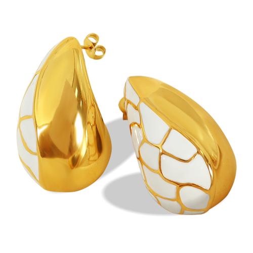 Stainless Steel Stud Earrings, 304 Stainless Steel, Teardrop, 18K gold plated, fashion jewelry & for woman & enamel, Sold By Pair