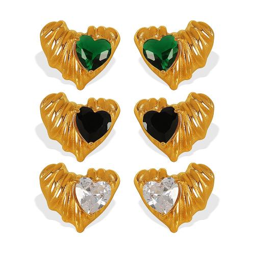 Pendientes de Acero Inoxidable, acero inoxidable 304, con Piedra de vidrio, Corazón, chapado en color dorado, Joyería & para mujer, más colores para la opción, Vendido por Par