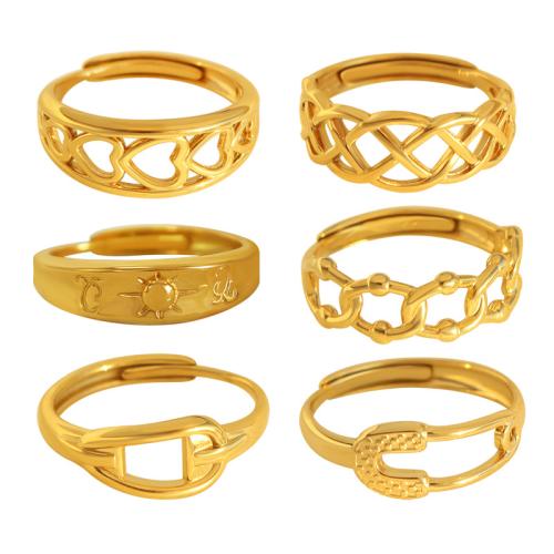 Stainless Steel Finger Ring, 304 Stainless Steel, 18K gold plated, different styles for choice & for woman & hollow, Sold By PC