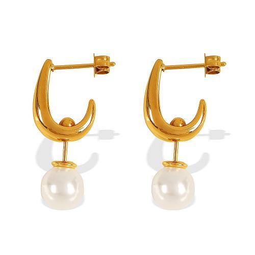 Stainless Steel Stud Earrings, 304 Stainless Steel, with Plastic Pearl, plated, fashion jewelry & for woman, more colors for choice, Sold By Pair