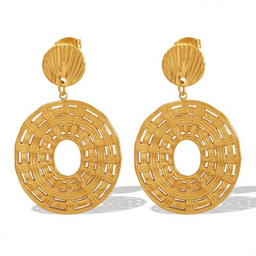 Boucle d'oreille de gaujon en acier inoxydable, Acier inoxydable 304, Rond, Plaqué or 18K, bijoux de mode & pour femme & creux, Vendu par paire