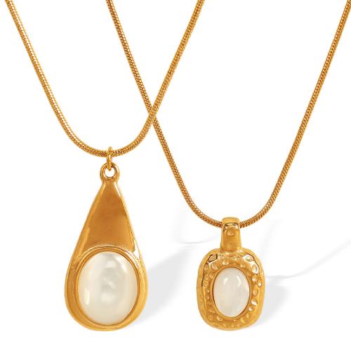 Collier de bijoux en acier inoxydable, Acier inoxydable 304, avec coquille blanche, Plaqué d'or 18K, bijoux de mode & styles différents pour le choix & pour femme, Vendu par PC