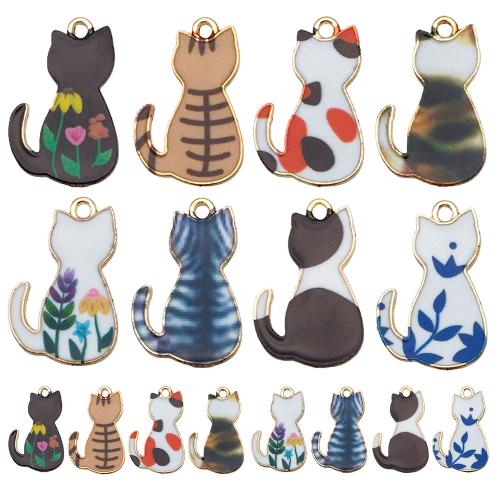 Tibetan Style Enamel Pendants, Cat, plated, DIY, more colors for choice, 25x16mm, 100PCs/Bag, Sold By Bag