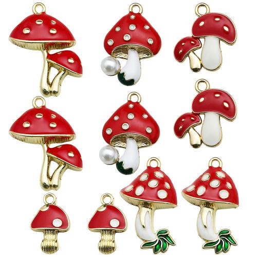 Tibetan Style Enamel Pendants, with Plastic Pearl, mushroom, plated, DIY, more colors for choice, 100PCs/Bag, Sold By Bag