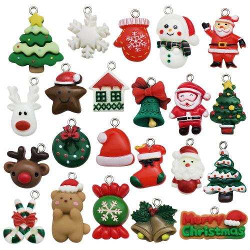 Plastic Pendants, with Resin, epoxy gel, random style & Christmas Design & DIY, more colors for choice, 10PCs/Bag, Sold By Bag