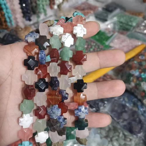 Gemstone Jewelry Beads, Natural Stone, Cross, DIY & different materials for choice, more colors for choice, 12x12x6mm, Approx 17PCs/Strand, Sold By Strand