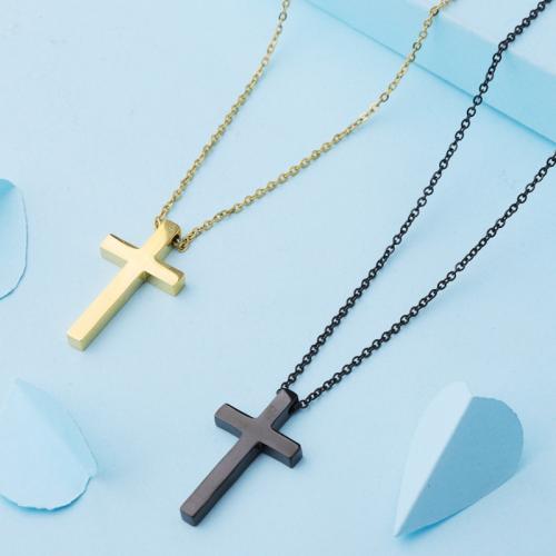 Stainless Steel Jewelry Necklace, Cross, polished, fashion jewelry, more colors for choice, 17x31mm, Sold By Strand