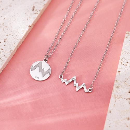 Stainless Steel Jewelry Necklace, 304 Stainless Steel, plated, 2 pieces & Unisex & with rhinestone, more colors for choice, Sold By PC