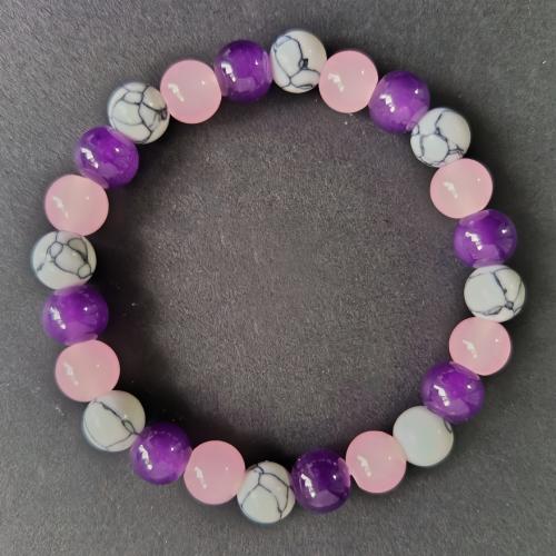 Gemstone Bracelets, Amethyst, with Natural Stone, Round, Unisex, purple, Sold By PC