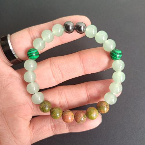 Gemstone Bracelets, Green Aventurine, with Malachite, Round, Unisex, green, Sold By PC