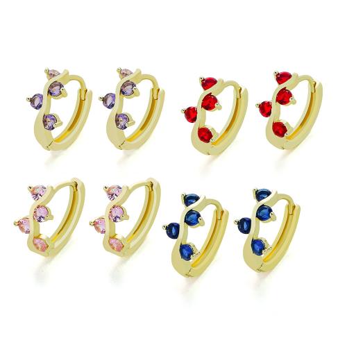 Boucles d'oreilles en laiton zircon cubique pavent, Placage de couleur d'or, pavé de micro zircon & pour femme, plus de couleurs à choisir, protéger l'environnement, sans nickel, plomb et cadmium, Vendu par paire