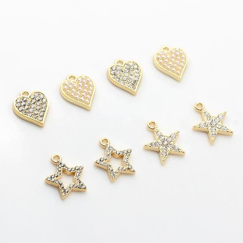 Zink Legierung Strass Anhänger, Zinklegierung, mit Kunststoff Perlen, goldfarben plattiert, DIY & verschiedene Stile für Wahl & mit Strass, keine, frei von Nickel, Blei & Kadmium, 100PCs/Tasche, verkauft von Tasche