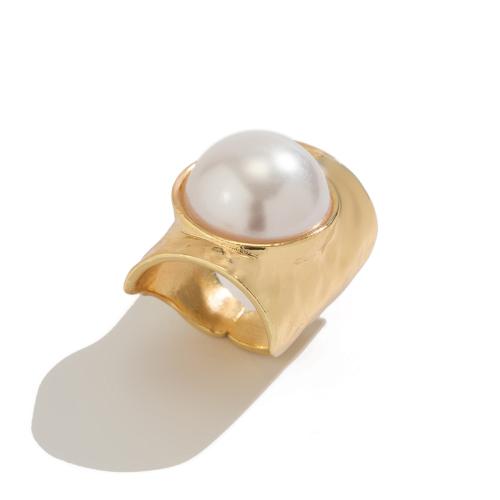 Tibetan Style Finger Ring, with Plastic Pearl, plated, fashion jewelry, more colors for choice, nickel, lead & cadmium free, Sold By PC