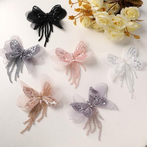 Hair Accessories DIY Findings, Gauze, with Seedbead, Butterfly, more colors for choice, 110x110mm, Sold By PC