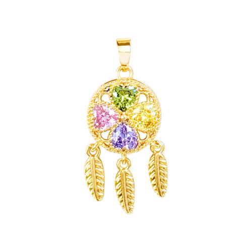 Cubic Zirconia Micro Pave Brass Pendant, real gold plated, DIY & micro pave cubic zirconia & hollow, Sold By PC