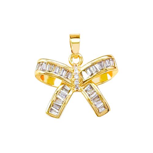 Cubic Zirconia Micro Pave Brass Pendant, Bowknot, real gold plated, DIY & micro pave cubic zirconia, Sold By PC