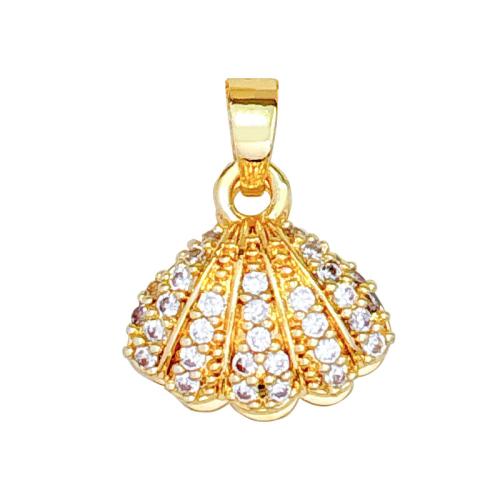 Cubic Zirconia Micro Pave Brass Pendant, Shell, real gold plated, DIY & micro pave cubic zirconia, Sold By PC