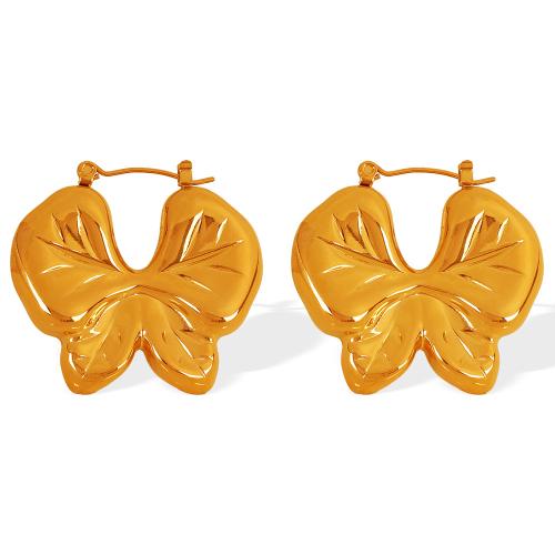 Acier inoxydable Levier Retour Earring, Acier inoxydable 304, papillon, Plaqué or 18K, bijoux de mode & pour femme, Vendu par paire