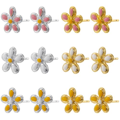 Brass Stud Earring, Flower, plated, fashion jewelry & for woman & enamel, more colors for choice, Sold By Pair