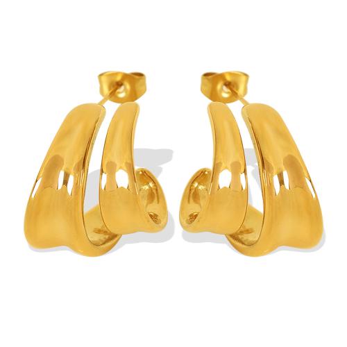 Stainless Steel Stud Earrings, 304 Stainless Steel, gold color plated, fashion jewelry & for woman & hollow, Sold By Pair