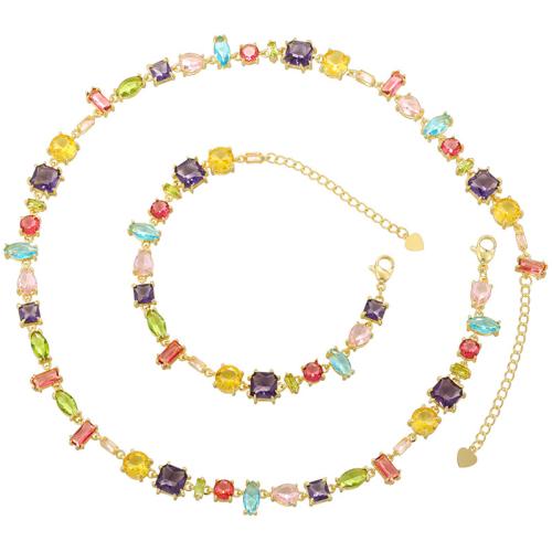 Micro cúbicos Circonia allanar sistemas de la joyería de cobre amarillo, metal, chapado, diferentes estilos para la opción & micro arcilla de zirconia cúbica & para mujer, más colores para la opción, Vendido por UD