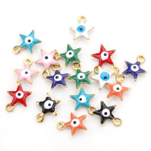 Evil Eye Pendants, 304 Stainless Steel, Star, plated, DIY & evil eye pattern & enamel, more colors for choice, 8mm, Sold By PC