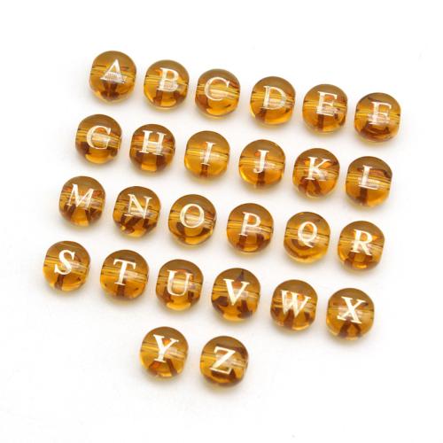 Perles en verre de mode, Lettre d’alphabet, goutté d'époxy, DIY & modèles différents pour le choix, Jaune, 8mm, 5PC/sac, Vendu par sac