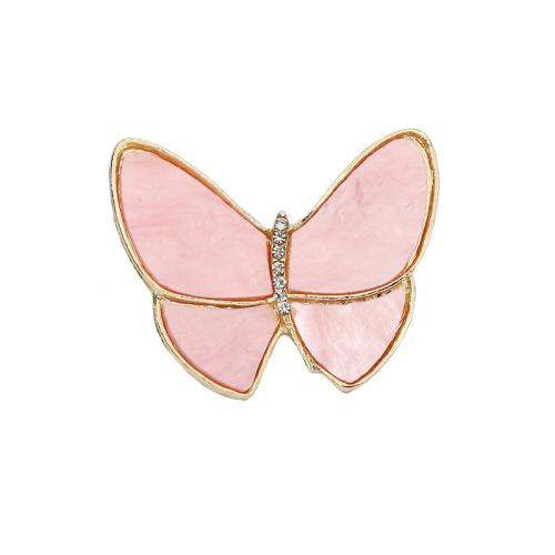 Tibetan Style Brooches, with Shell & Brass, Butterfly, gold color plated, for woman & with rhinestone, more colors for choice, 34x28mm, Sold By PC