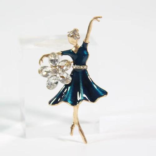 Tibetan Style Brooches, Dancing Girl, gold color plated, for woman & enamel & with rhinestone, more colors for choice, 40x70mm, Sold By PC