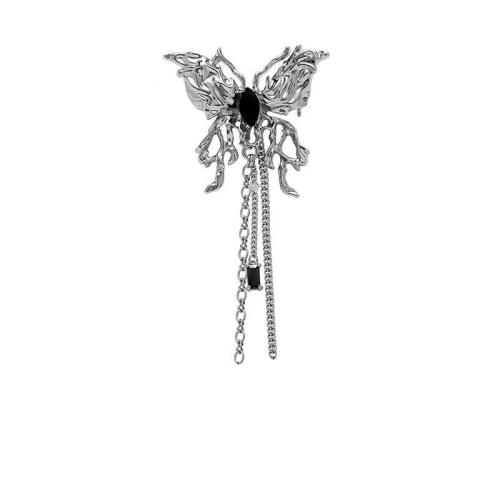 Tibetan Style Brooch, with Crystal, Butterfly, platinum color plated, for woman & hollow, 180mm, Sold By PC