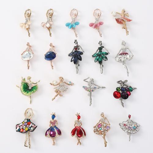 Tibetan Style Brooch, Dancing Girl, plated, different styles for choice & for woman & with rhinestone, brooch length 30-60mm, Sold By PC