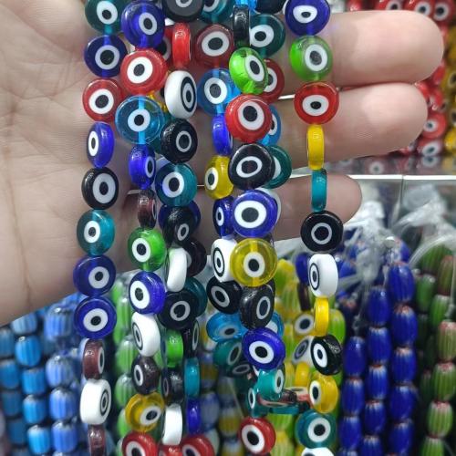 Evil Eye Lampwork Beads, Flat Round, DIY & different size for choice, more colors for choice, Sold By Strand