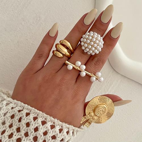 Tibetan Style Finger Ring, with Plastic Pearl, plated, fashion jewelry & different designs for choice, more colors for choice, nickel, lead & cadmium free, Sold By PC