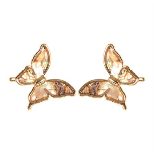 Tibetan Style Stud Earring, Butterfly, gold color plated, fashion jewelry & enamel, golden, nickel, lead & cadmium free, 33x33mm, Sold By Pair