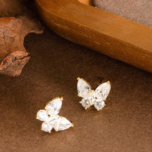 Brass Stud Earring, Butterfly, plated, fashion jewelry & with rhinestone, more colors for choice, nickel, lead & cadmium free, 10x10mm, Sold By Pair