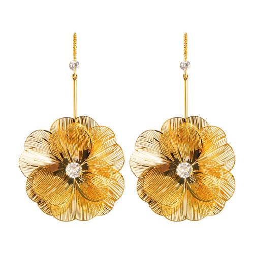 Boucles d'oreilles en laiton zircon cubique pavent, fleur, Placage, bijoux de mode & pavé de micro zircon, plus de couleurs à choisir, protéger l'environnement, sans nickel, plomb et cadmium, 42x80mm, Vendu par paire