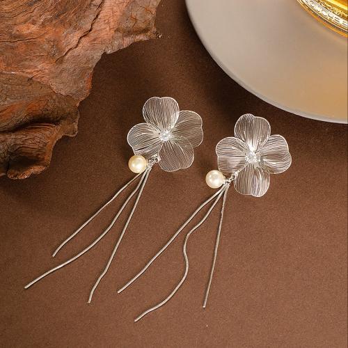 Boucles d'oreilles en laiton zircon cubique pavent, avec perle de plastique, fleur, Placage, bijoux de mode & pavé de micro zircon, plus de couleurs à choisir, protéger l'environnement, sans nickel, plomb et cadmium, 29x12mm, Vendu par paire