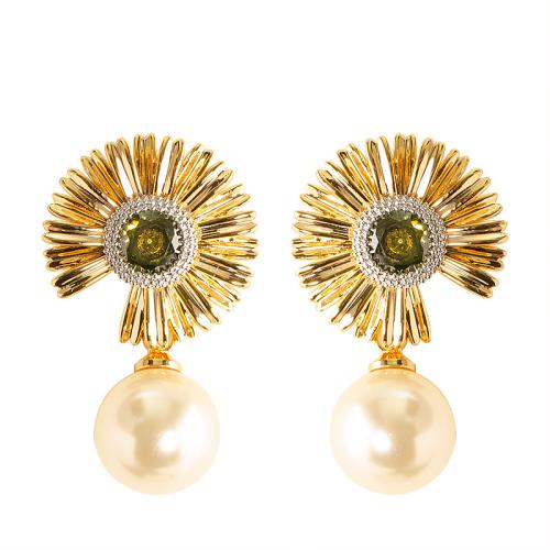 Brass Drop Earring, with Plastic Pearl, plated, fashion jewelry & with rhinestone, more colors for choice, nickel, lead & cadmium free, 17x29mm, Sold By Pair