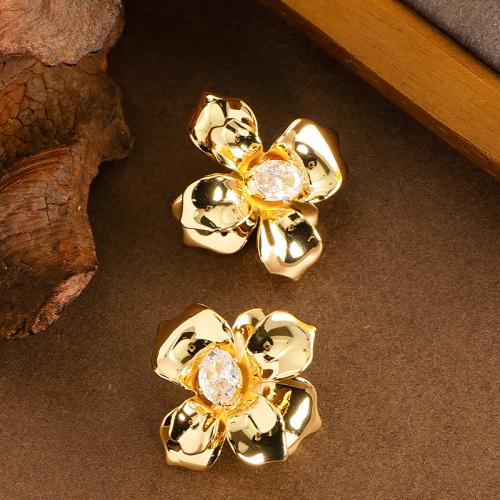 Brass Stud Earring, Flower, plated, fashion jewelry & with rhinestone, more colors for choice, nickel, lead & cadmium free, 31x29mm, Sold By Pair