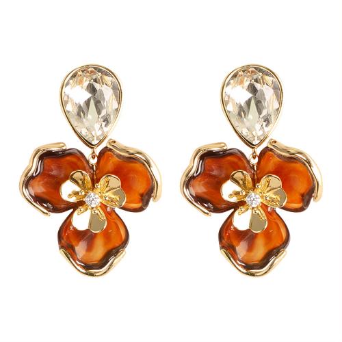 Boucles d'oreilles en laiton zircon cubique pavent, avec résine, Placage de couleur d'or, bijoux de mode & pavé de micro zircon, doré, protéger l'environnement, sans nickel, plomb et cadmium, 26x36mm, Vendu par paire