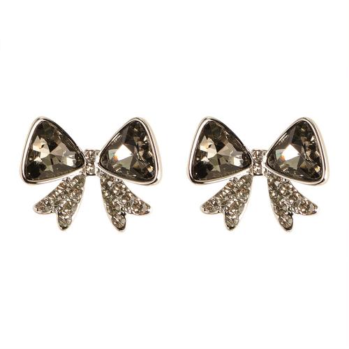 Tibetan Style Stud Earring, Bowknot, plated, fashion jewelry & with rhinestone, more colors for choice, nickel, lead & cadmium free, 20x16mm, Sold By Pair