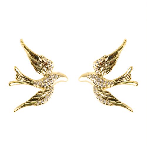 Brass Stud Earring, Bird, plated, fashion jewelry & with rhinestone, more colors for choice, nickel, lead & cadmium free, 22x28mm, Sold By Pair